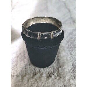 Vintage Art Deco Black Enamel Silver Tone Hinged Bangle Bracelet Chunky Retro